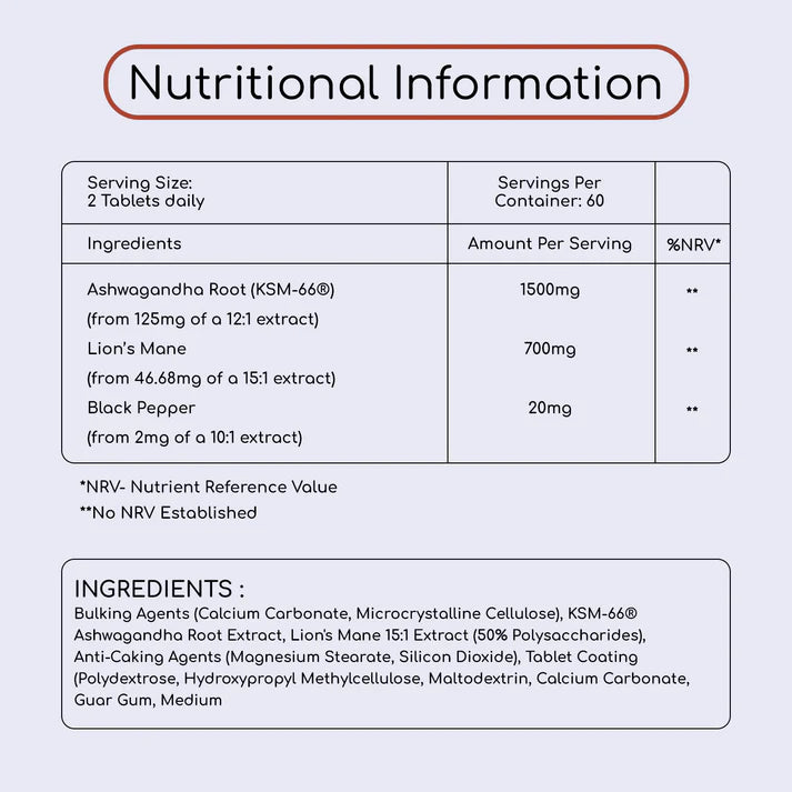 Prowise KSM-66 Ashwagandha & Lion's Mane Tablets 2200mg