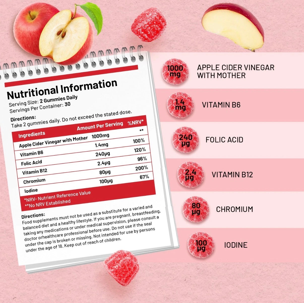 Prowise Apple Cider Vinegar Gummies with the Mother – 60 Vegan Gummies (Apple Flavour)