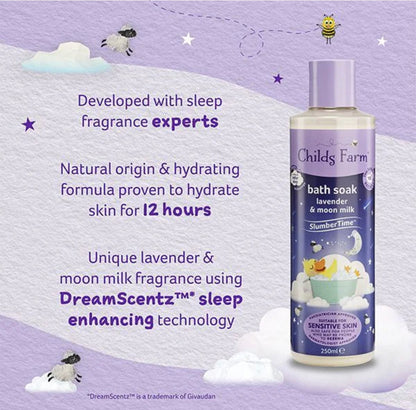 Childs Farm SlumberTime Bath Soak 250ml Lavender & Moon Milk Gentle Bubble Bath for Babies, Kids & Sensitive Skin