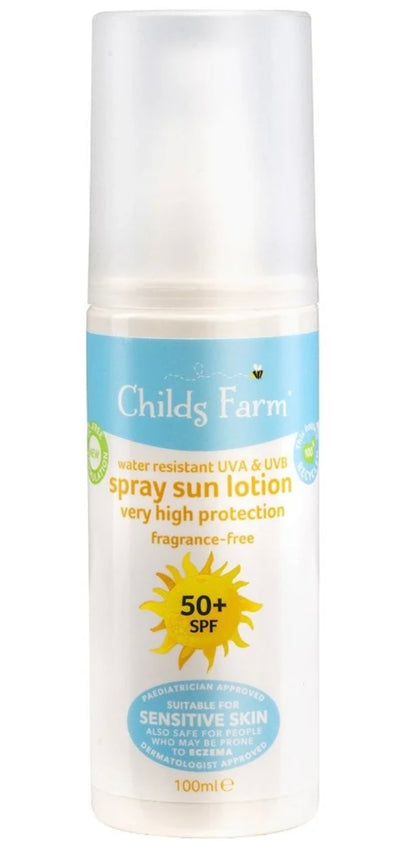 Childs Farm SPF 50+ Sun Lotion Spray 100ml Fragrance Free Sunscreen for Kids & Sensitive Skin