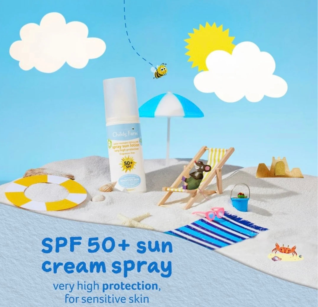 Childs Farm SPF 50+ Sun Lotion Spray 100ml Fragrance Free Sunscreen for Kids & Sensitive Skin
