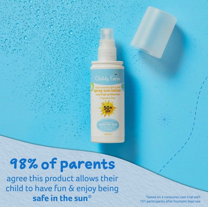 Childs Farm SPF 50+ Sun Lotion Spray 100ml Fragrance Free Sunscreen for Kids & Sensitive Skin